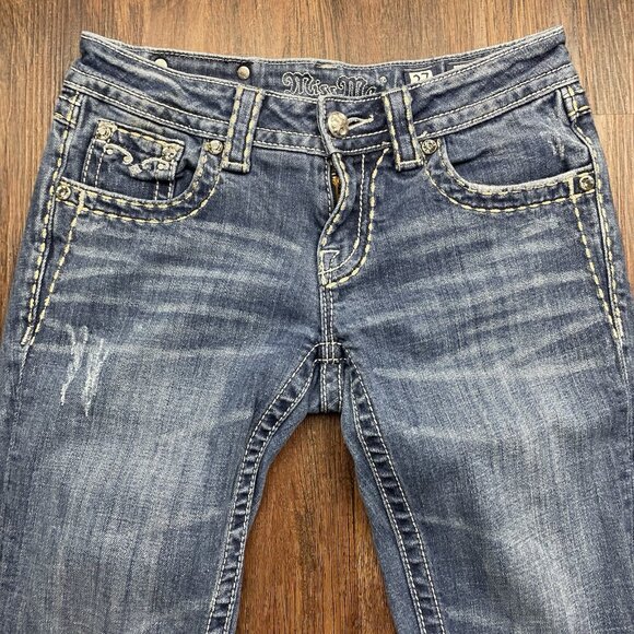 Miss Me Jeans Womens 27 Blue Denim Skinny Low Rise Pockets Rhinestones - Picture 3 of 12